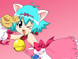 pururin, nhk ni youkoso!, absurdres, highres, tagme, 00s, 1girl, animal  ears, bare shoulders, bell, blue hair, blush, blush stickers, cat ears,  collar, female focus, gradient background, happy, jingle bell, leaning  forward, one