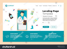 Health Care Online Website Landing Page Design Template Medical Internet Assistance Male Doctor Consultant And Medic In 2020 Landing Page Health Care Design Template