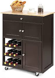 Earn rewards & discounts · buy now, pick up in store Buy Giantex Kitchen Island Cart Rolling Kitchen Trolley Cart Wood Storage Cabinet With Large Drawer 9 Wine Bottles Rack Modern Restaurant Home Bar Serving Cart On Wheels Brown Online In Indonesia B07gxm61c9
