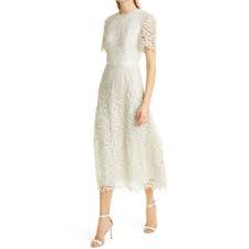 Ted Baker Aldorra Floral Lace Jewel Neck Short Sleeves Midi Dress $475  Natural | eBay