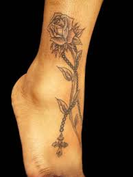 Amazing 3d red rose foot tattoo. Rosary Bead Tattoo Ideas Designs And Meanings Tatring