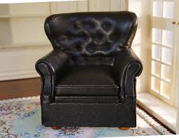 Dollhouse Furniture Sofa Chair High Quality Handmade 1 12 Scale Black Rexine Sofa Furniture Dollhouse Furniture Sofa Chair