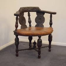 Reservedantique Carved Oak Leather Seated Corner Chair Etsy Corner Chair Antique Chairs Chair