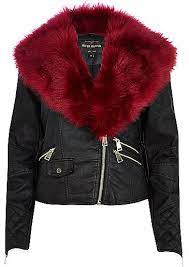 River Island Womens Black Contrast Faux Fur Collar Biker Jacket Shopstyle Winter Coats Women Jackets Faux Fur Collar
