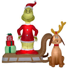 The grinch hatches a scheme to ruin christmas when the residents of whoville plan their annual holiday celebration. Airblown 6 Ft Pre Lit Inflatable Grinch And Max On Sled Scene 111796 The Home Depot