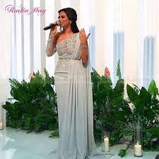 458 06 25 Off العربية فضي رمادي كتف واحد كم طويل دبي فستان سهرة مع كيب الدانتيل زينة الشيفون Celebrity Prom Dresses Soiree Dress Evening Dresses Plus Size