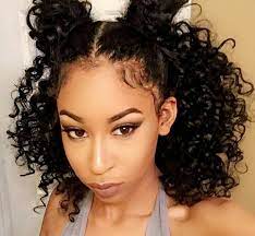 Two Buns Half Up Half Down Going Out Hairstyles Curly Hair Styles Bun Hairstyles