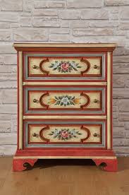 Classic Tyrolean Bedside Cabinet With Three Ashlar Drawers Decorated With Tempera With Floral Motifs Mobili Vangelista Painted Furniture Painting Furniture Diy Paint Furniture