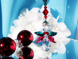 Angel Christmas Ornament, Crystal Angel Ornament, Red and Green