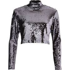 Black And White Long Sleeve Crop Top River Island Purple Sequin Crop Top 51 Liked On Polyvore Featuring Tops Long Sleeve Tops Long Sleeve Sequin Top Sequins Top Outfit White Long Sleeve Top