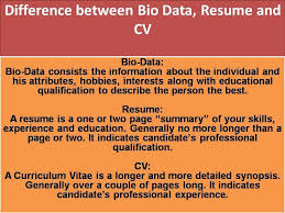 Difference Between Bio Data Resume And Cv Bio Data Professional Resume Examples Resume