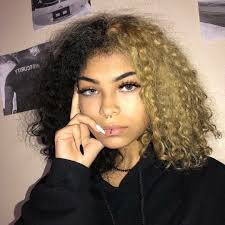 Split Dye Black And Blonde Curly Hair Pinterest Haleyyxoo Curly Hair Styles Split Dyed Hair Curly Hair Styles Naturally