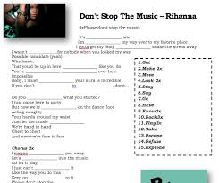 Song Worksheet Don T Stop The Music By Rihanna Preschool Worksheets Free Music Worksheets Grammar Worksheets