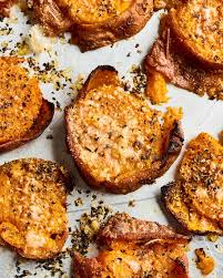 Recipe Cheesy Garlic Herb Smashed Sweet Potatoes Recipe Smashed Sweet Potatoes Sweet Potato Recipes Recipes