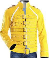 New Handmade Freddie Mercury Queen Concert Yellow Leather Jacket Costume Outerwear Leather Jackets Online Leather Jacket Men Celebrity Jackets