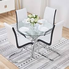 High or low, the carolina chair & table co. Tonvision Stylish Glass Table And 4 Chairs Set Pu Leather High Back Dining Chairs 90cm Round Dinner Table Modern Chrome Legs Stable Home Kitchen Furniture White Black Sides Buy Online In Grenada