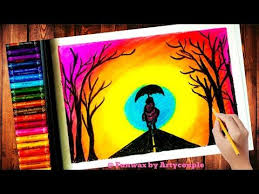 Easy Oil Pastel Drawing For Beginners Scenery Of Monk In Peace Step By Step Drawing Tutorial You Oil Pastel Drawings Drawing For Beginners Pastel Drawing