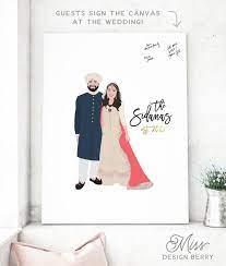 Indian Wedding Guest Book Alternative With Indian Couple Portrait On Canvas Large Wedding Guest Book Wedding Tree Guest Book Wedding Guest Book Alternatives