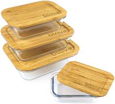 Bamboo and as, food safe as. Biova Set Of 4 Rectangular Glass Food Storage Containers With Eco Friendly Airtight Bamboo Lids Bpa Free Freezer To Oven Safe Glass Bento Mixing Bowls For Meal Prep Leftovers Baking