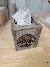 Tree of Life Tissue Box Cover. Celtic Norse Style Reclaimed Barn Wood  Square Cube Holder. Scandinavian Design Laser Engraved. Many Options