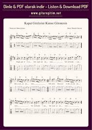 Kapat Gozlerini Kimse Gormesin Gitar Nota Tab Gitaregitim Net Notalara Dokulmus Muzik Muzik Notalari Muzik