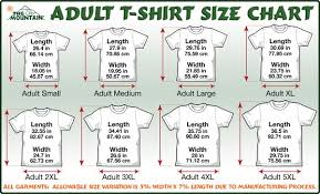 Adult T Shirt Chart Size