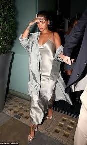 It typically has a glossy surface and a dull back, one of three fundamental types of textile weaves along with plain weave and twill. Pin By Dju Mi On Badgal Riri Rihanna Outfits Silver Satin Dress Slip Dress Outfit
