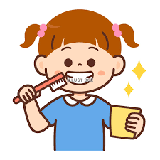 歯磨きをする女の子：イラスト無料