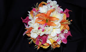 Saved by statement made jewellery. Hot Pink Orange Cream Tropical Bridal Bouquet Destination Or Not