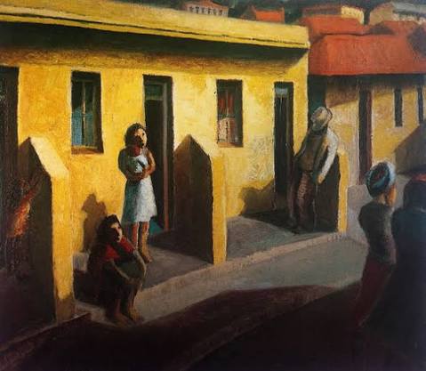 Contemporary artwork detail inspired visual for Yellow Houses, District Six