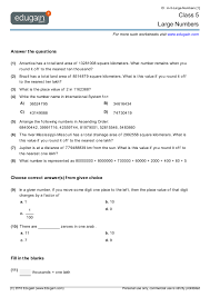 Math fun worksheets has lots of different, colorful free worksheets for grade k through k4 (roughly ages 5 to 10), covering topics from numbers to measurement and word problems. Grade 5 Math Worksheets And Problems Large Numbers Edugain Global