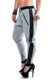 Calça Jeans Com Moletom Do Lado Calcas De Moletom Femininas Cinza Com Couro Preto Moletom Feminino Moda Calca De Moletom
