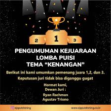 Pengumuman Juara 1 2 Dan 3 Lomba Puisi Tema Kenangan Sip Publishing