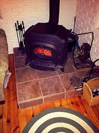 Newly Painted Faux Bricks Framed And Tiled Hearth Pad For Wood Stove Hearth Pad Faux Brick Wood Stove