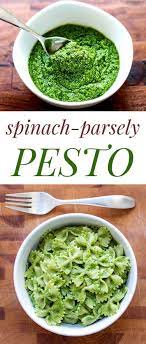 A Fresh And Tasty Pesto Made With Spinach Parsley Garlic Pine Nuts And Asiago Cheese Pesto Sp Healthy Pesto Recipes Pine Nuts Pasta Fresh Parsley Recipes