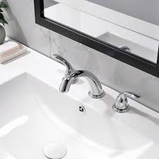Metal lever handles and ceramic disc Chrome Widespread Bathroom Sink Faucet 8 Inch 3 Pieces 2 Handles High Arc With Full Copper Pop Up Drain And Valve
