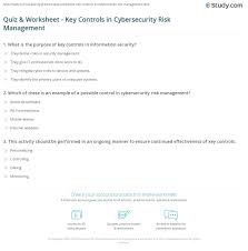 From tricky riddles to u.s. Quiz Worksheet Key Controls In Cybersecurity Risk Management Study Com