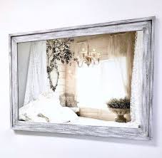Rustic White Barnwood Mirror 41 X29 Distressed White Framed Bathroom Vanity Mirror Bedroom Bar French Country Bathroom French Country Bedrooms Country Bedroom