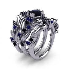 Black And Blue Wedding Ring Set Nature Classic Trio 14k White Gold 1 0 Ct Black And Blue Sapphire Leaf And Vine Engagement Ring Wedding Band Set R340sg3 14kwgblss Engagement Rings Wedding Bands Set Classic Engagement Rings Bridesmaid Jewelry