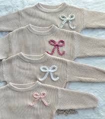 Oversized Hand Embroidered Bow Sweater Baby and Toddler Keepsake Outfit  Coquette Dainty Girl Valentine's Day Outfit