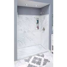 Style Selections White Carrara 4 Piece Alcove Shower Kit Common 32 In X 60 In Actual 32 In X 60 In Lowes Com Alcove Shower Kits Shower Kits Marble Shower Walls