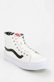 Black And White Vans High Tops Womens Vans Sk8 Hi Back Zip Leather Womens Sneaker In White Classic Sk8 High Top In Soft N Supple Leather Sneakers Women Womens High Top Sneakers Leather Vans