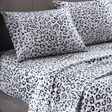 Black And White Cheetah Print Bedding Cozy Spun Snow Leopard Print Sheet Set Leopard Print Bedding Animal Print Bedding Print Bedding