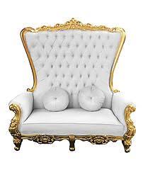 Double High Back Chair Queen Throne In White Leather Gold Frame High Back Chairs Furniture Upholstered Chairs