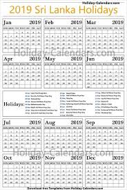 Sri Lanka 2019 Holidays Calendar Events Holiday Calendar Event Calendar Holiday