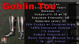 D2R Unique Items - Goblin Toe (Light Plated Boots) - YouTube