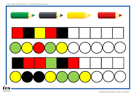 Repeating Patterns With 3 Colours 4 Worksheet Activities Pupils Continue The Patterns Using Coloured Pencils La Math Patterns Pattern Game Teacch Activities
