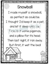 Printable Snowball Funny Winter Poem For Kids Great For First Grade Second Grade Third Grade And Fourth Grade Poetry For Kids Kids Poems Funny Poems For Kids