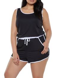 Black And White Striped Romper Plus Size Plus Size Contrast Trim Romper Black White Plus Size Contrast Trim Rompers