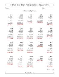 The Multiplying 3 Digit By 3 Digit Numbers With Comma Separated Thousands D Math Worksheet Page 2 Multiplication Math Practice Worksheets Math Worksheets